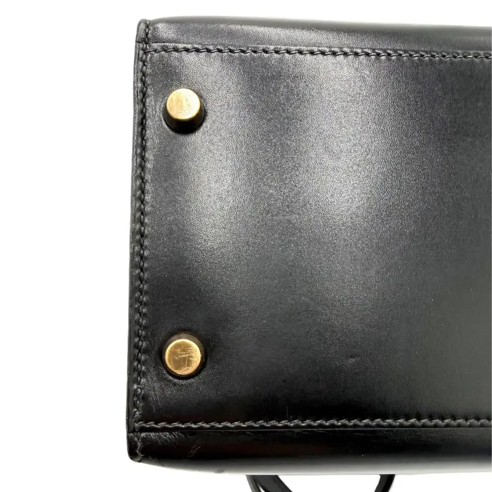 Kelly 32 Black Sellier Box Leather Bag with Gold Hardware